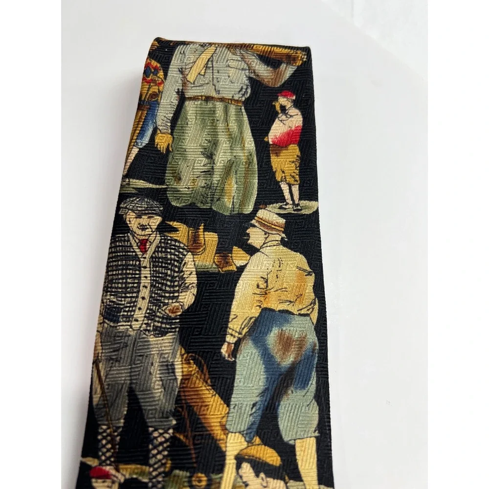 Vintage Tango by Max‎ Raab Necktie Mens OS Black Golf Scene Silk Made in USA E15